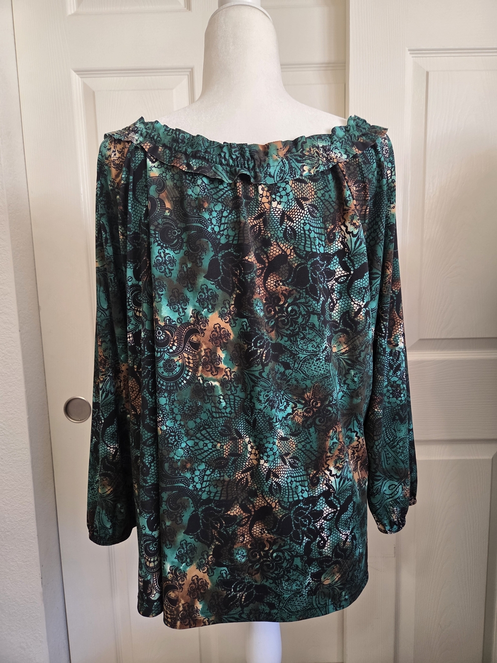 Women's Teal Floral Peasant Top - Boho Tunic - Picture 5 of 5